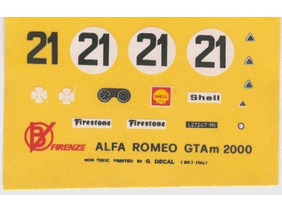 Decal Alfa Romeo GTA m 2000 # 21 Monza 1972 - scala 1:43